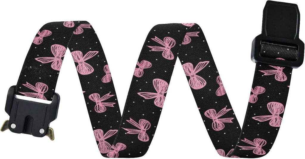 Bow Tie Adjustable Kids Elastic Belts, Girls Boys Stretch Waist Belt with Aluminum Alloy Buckle