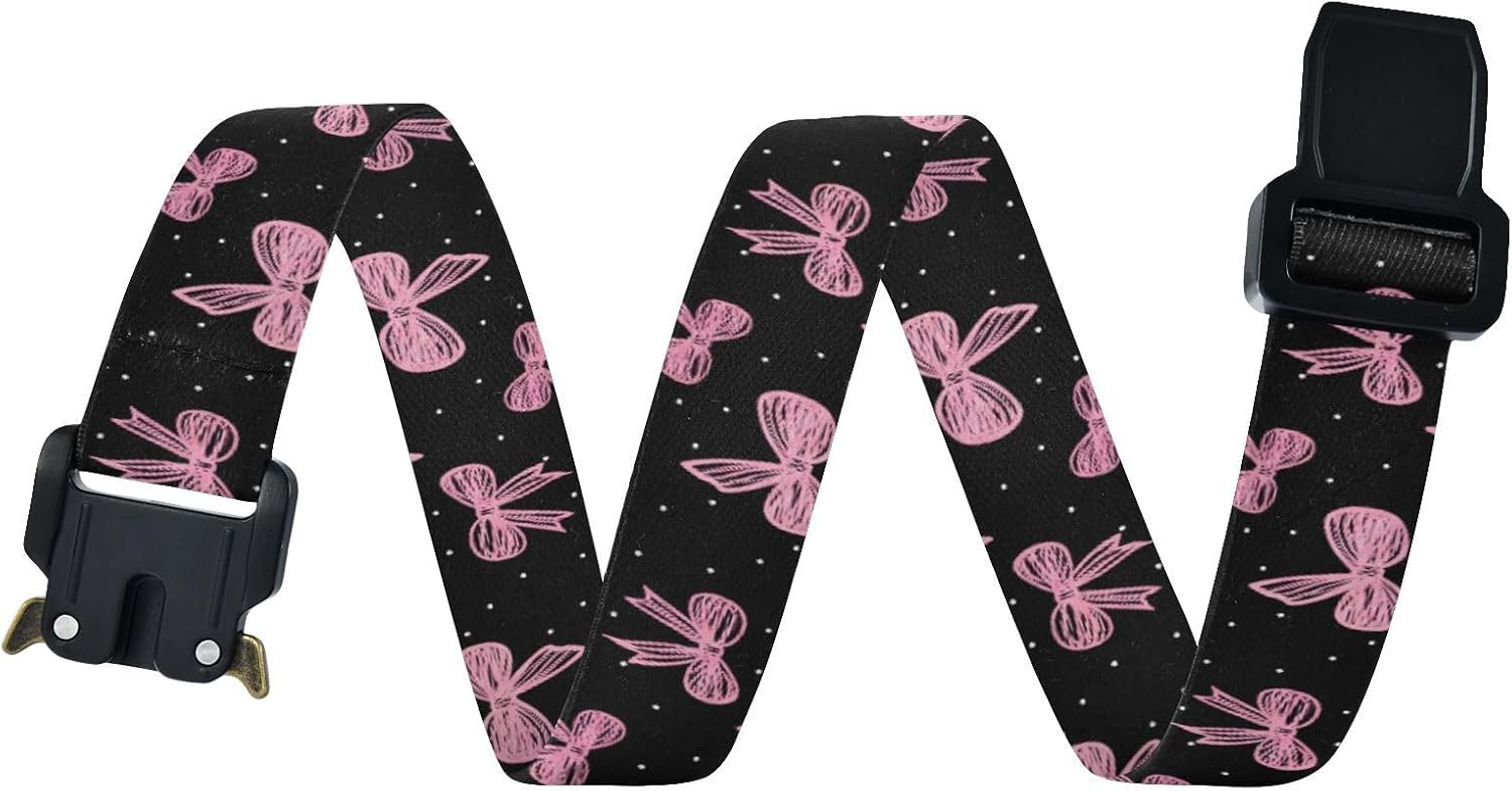 Bow Tie Adjustable Kids Elastic Belts, Girls Boys Stretch Waist Belt with Aluminum Alloy Buckle