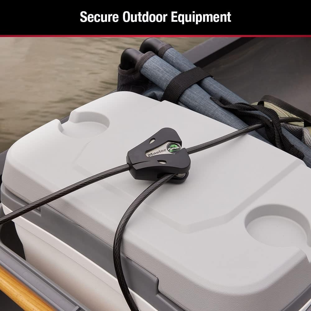 Black Python Bike Lock with Key, Adjustable Metal Cable Lock has a Weather Resistant Vinyl Coating for Outdoor