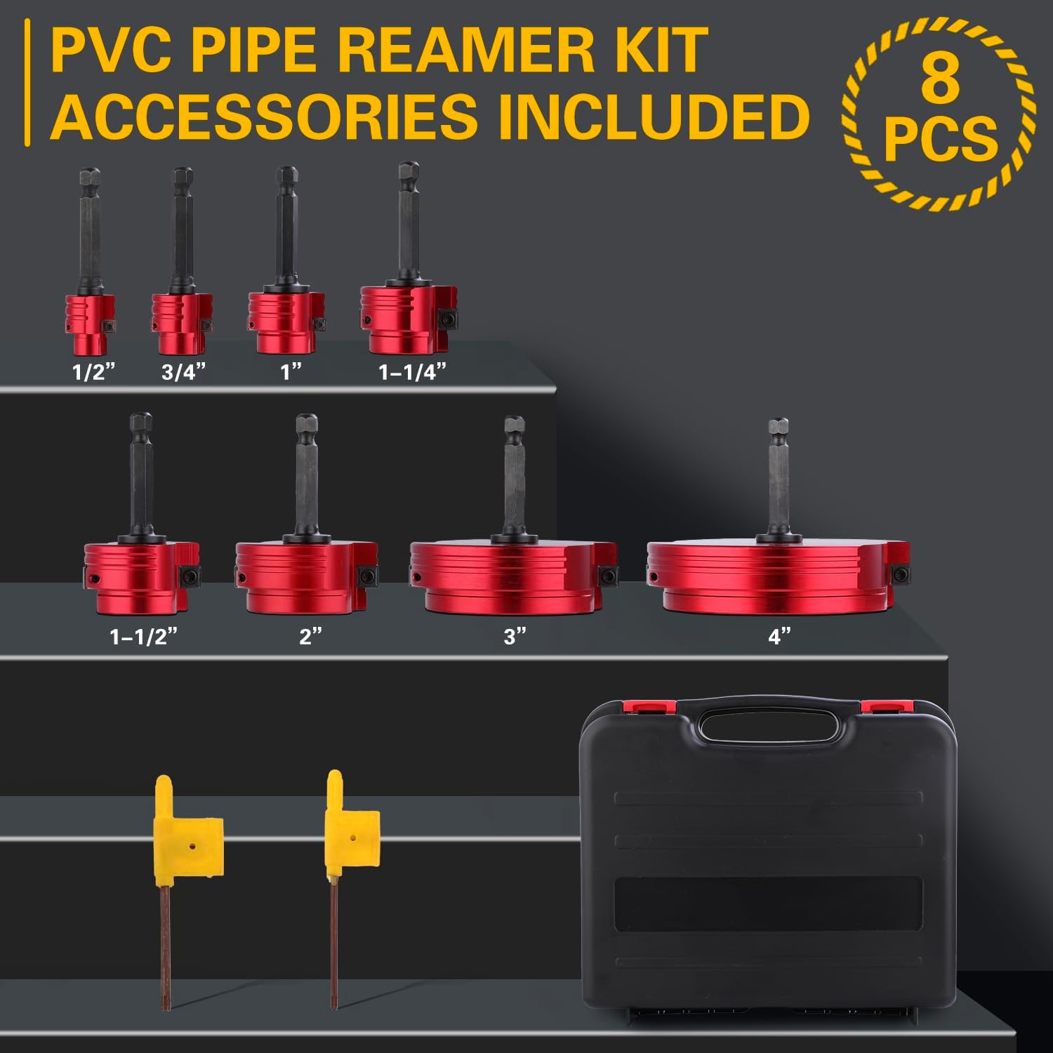 PVC Pipe Reamer Kit, 8 Piece Fitting Saver, 1/2 to 4 Inch
