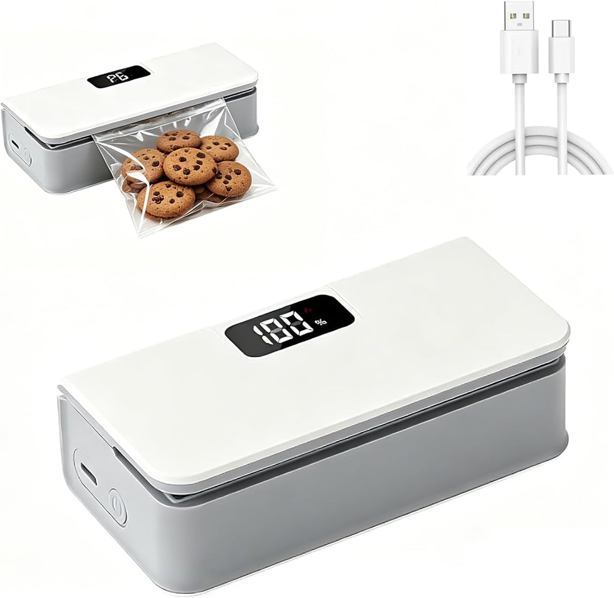 Mini Bag Sealer,6-Speed Adjustment and LED Display (White)