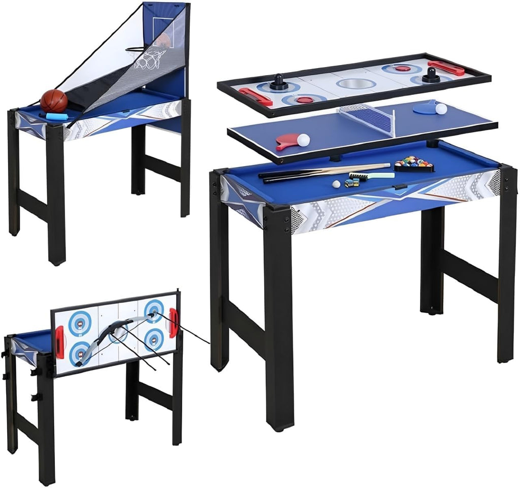5 in 1 Multi Combo Game Table, 2.4Ft H x 3Ft W Folding Multi Game Table Set with Billiards, Air Hockey, Ping