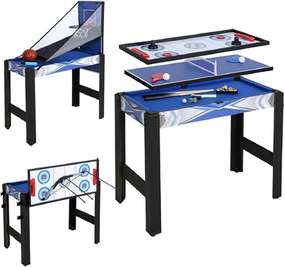 5 in 1 Multi Combo Game Table, 2.4Ft H x 3Ft W Folding Multi Game Table Set with Billiards, Air Hockey, Ping