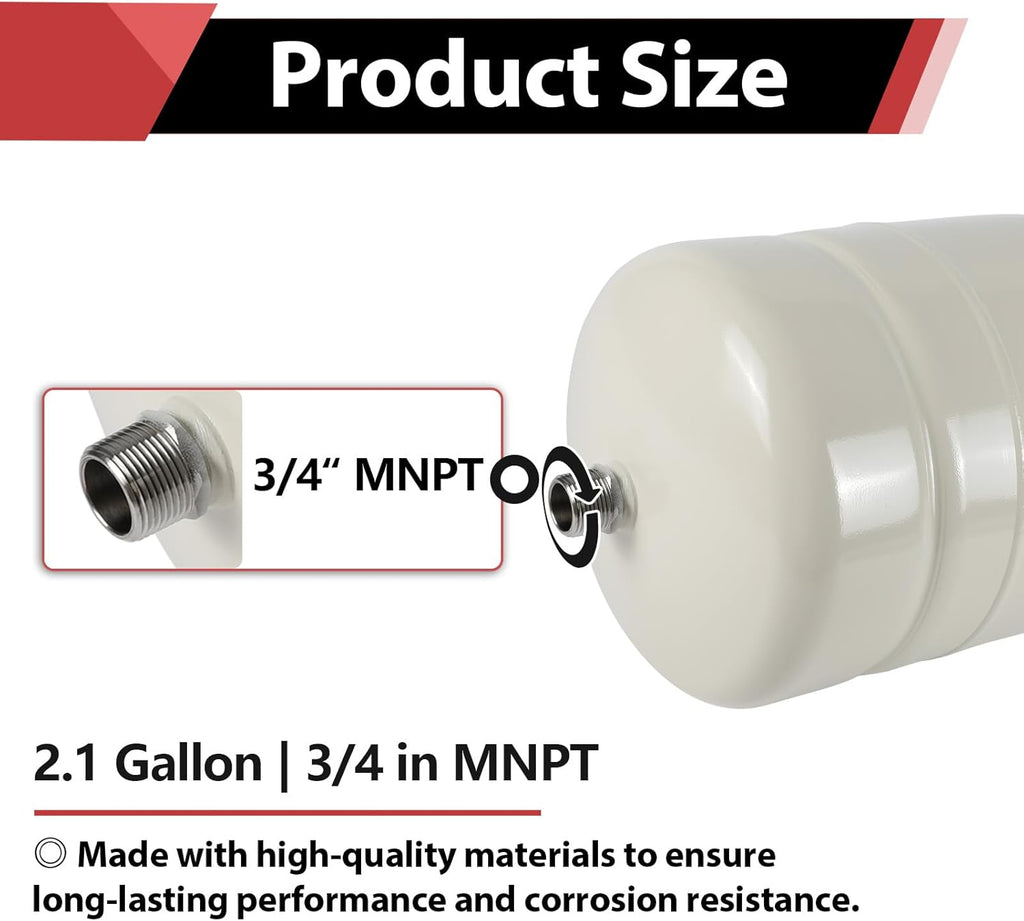 1PC EFIELD Water Heater Expansion Tank, 2.1 Gallon, 3/4 in MNPT Connection | Thermal Pressure Protection, Safe for