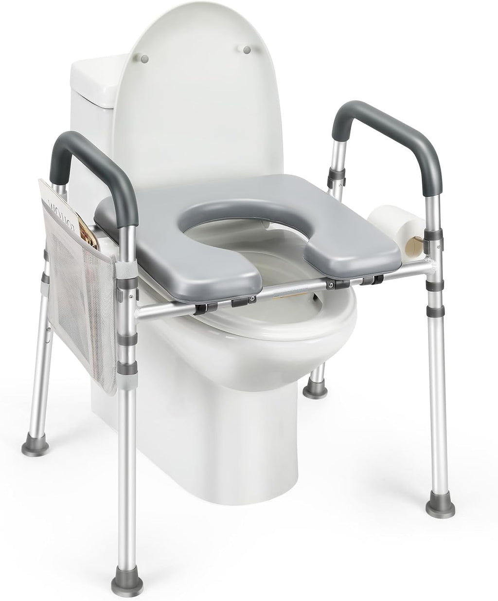 Raised Toilet Seat with Handles, 500lb Handicap Toilet Seat with Handles Over Toilet, Commode Chair with Adjustable