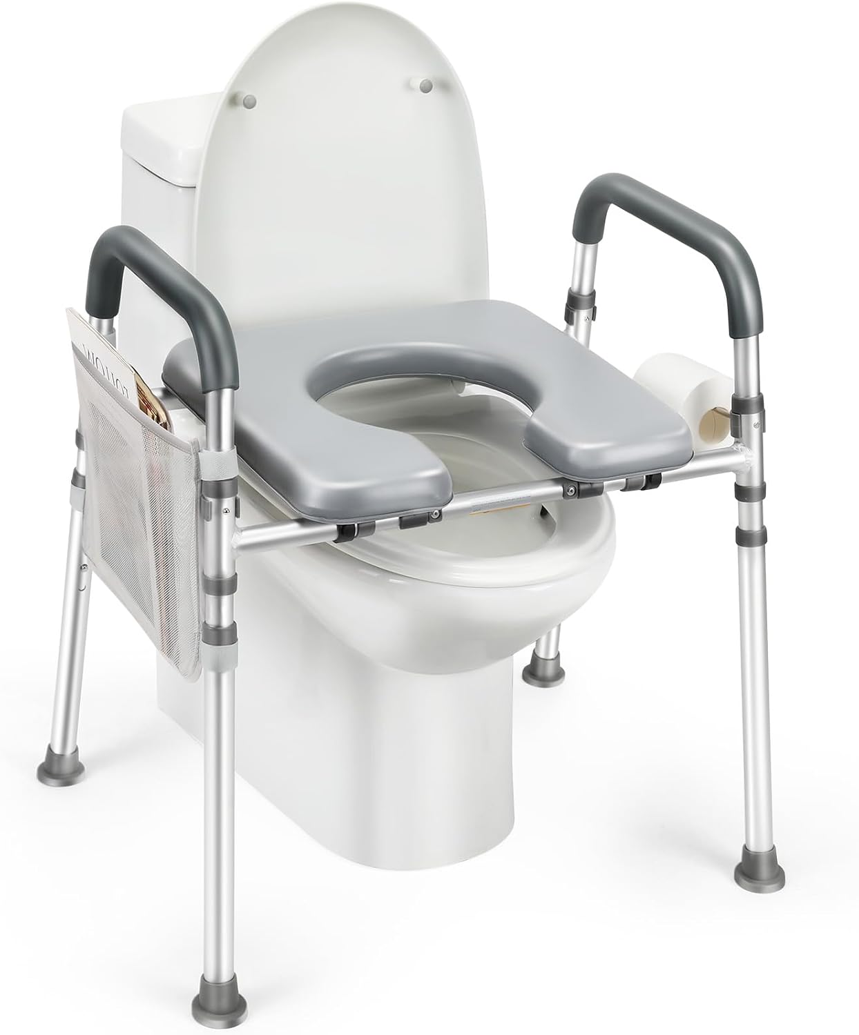 Raised Toilet Seat with Handles, 500lb Handicap Toilet Seat with Handles Over Toilet, Commode Chair with Adjustable