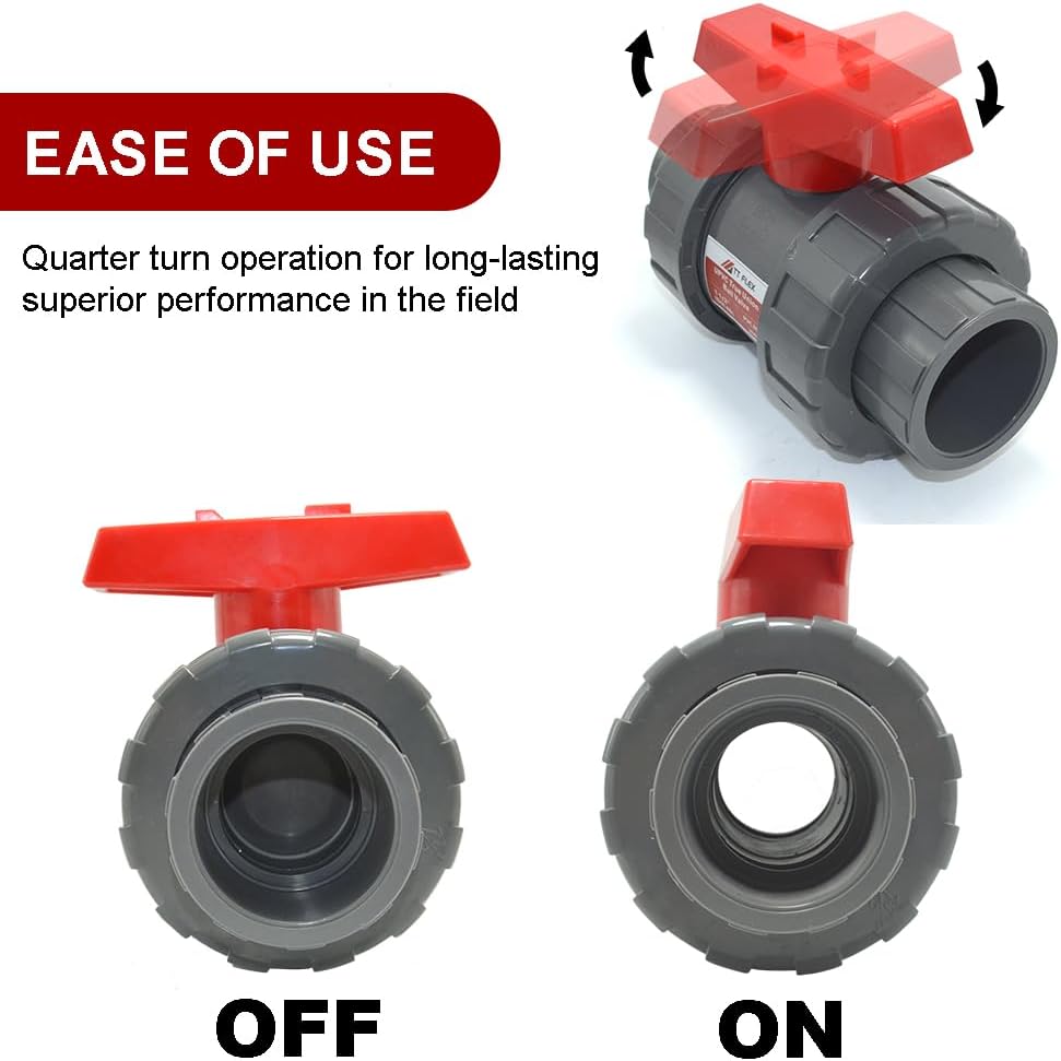 TTFLEX 1-1/2" PVC Ball Valve for Pool, True Union Ball Valve, Slip Socket