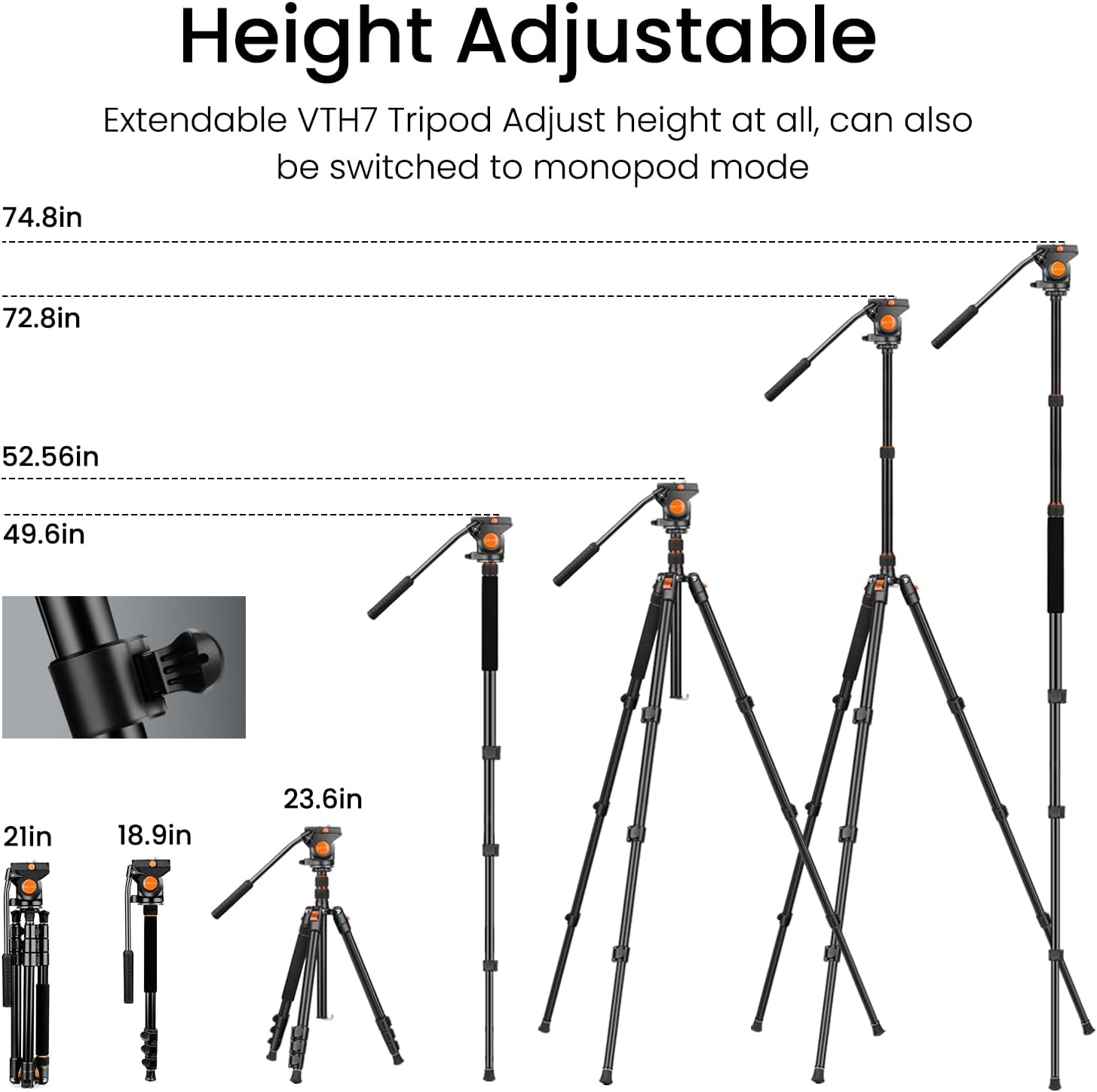 72" Video Camera Tripod, Heavy Duty Fluid Head Tripod with Carry Bag | Professional Aluminum Camera Tripod Stand