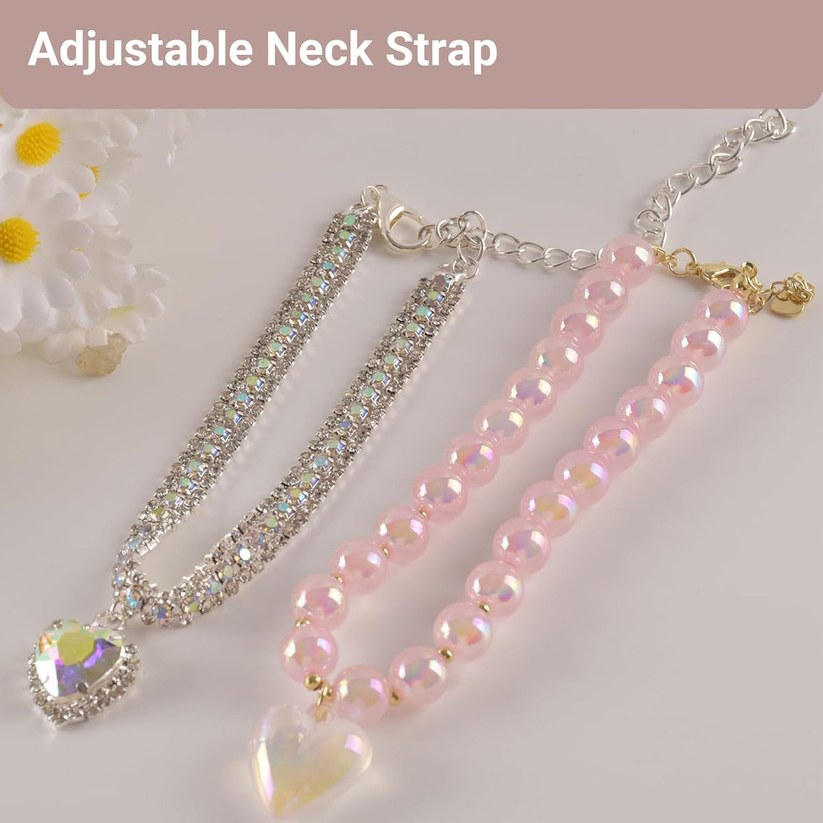 Rhinestones Dog Cat Collar Bling Adjustable Necklace (Pink, Samll)