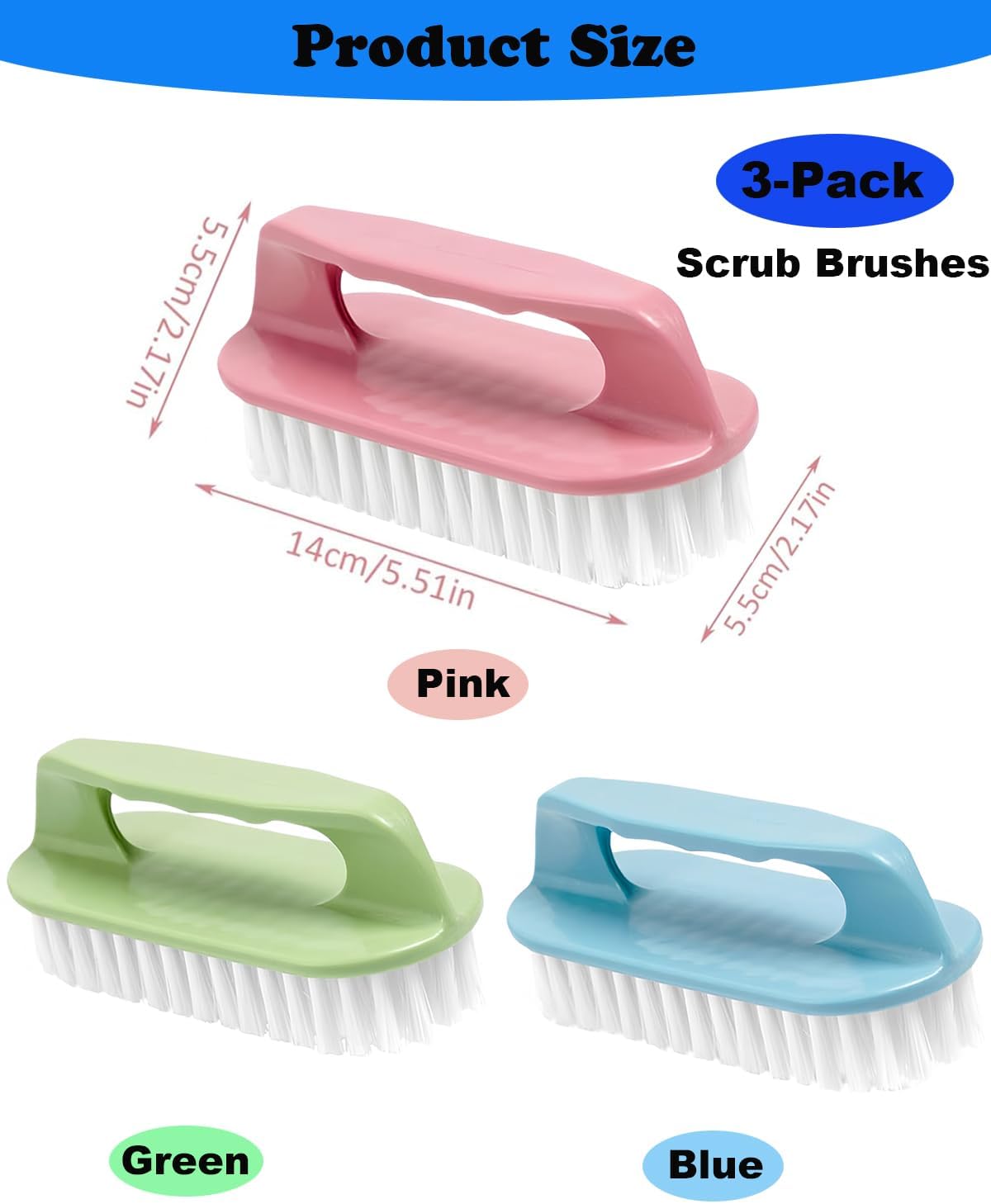 Scrub Brush for Cleaning-3 Pack Scrubbing Brushes Heavy Duty Multi-Purpose Household Cleaning Brush with Stiff