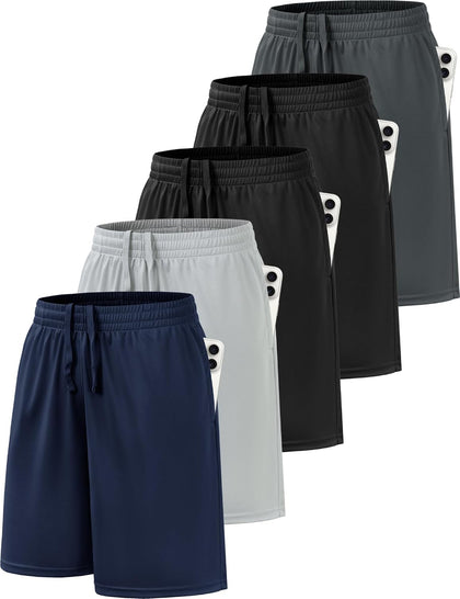 Boys Basketball Athletic Shorts with Pockets | Elastic Waistband, Quick Dry, Moisture Wicking, Active Performance