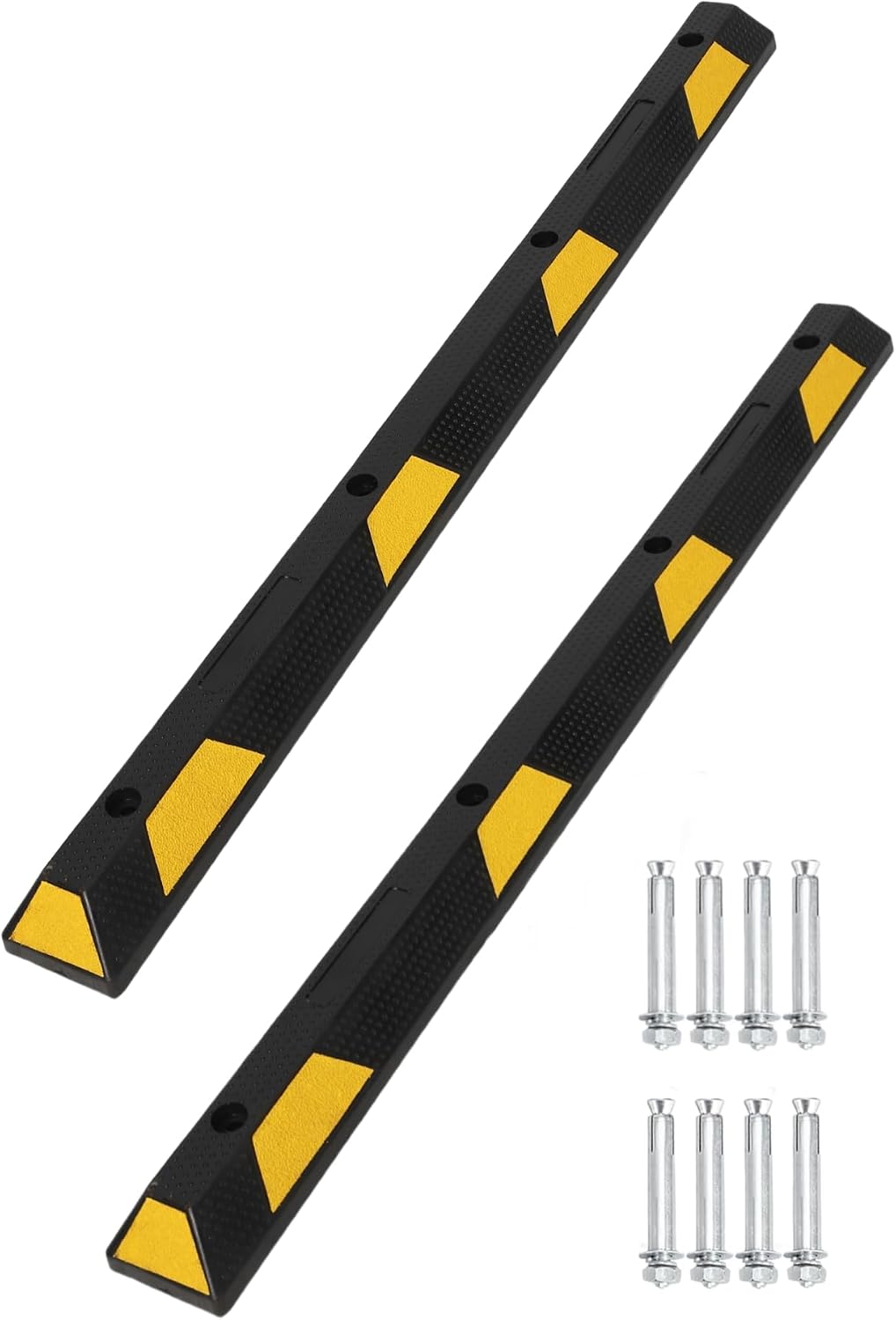 72 in Heavy Duty Rubber Parking Curb, 2 PCS Garage Car Wheel Stopper with Yellow & Black Reflective Strips, Durable