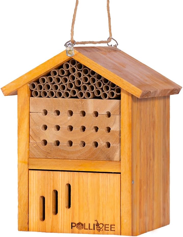 Mason Bee House -Wax Coated Mason House for The Garden,Natural Handmade Wooden Mason Home, Attracts Peaceful Bee