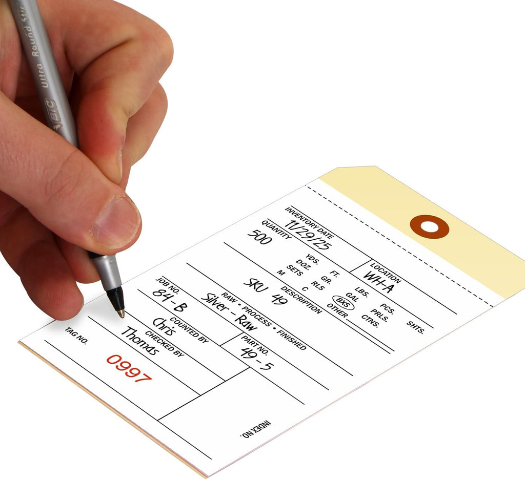 500/Pack 3-Part NCR Tags - 6.25" x 3.125", 10-Point Manila Tags with Two 60# NCR Papers, Sequentially Pre-Numbered