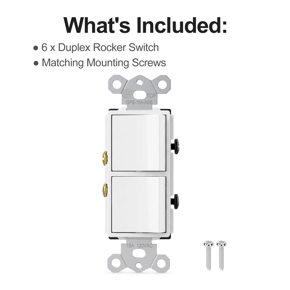 BAOMAIN Double Rocker Decorator Duplex Light Switch 15A 120V 6-Pack