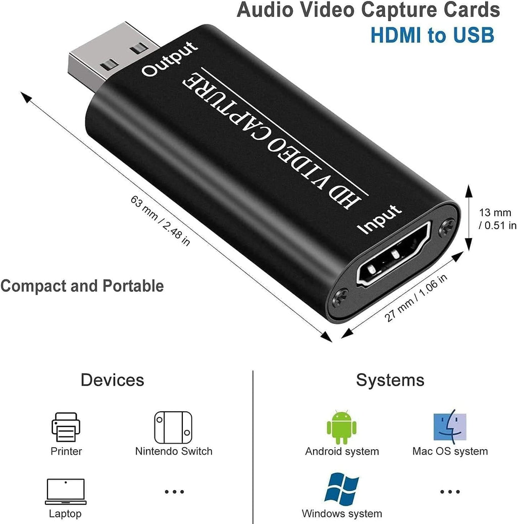 4K HDMI Video Capture Card, Cam Link Card, HDMI to USB 2.0 Game Audio Adapter, Record Capture Device for Streaming