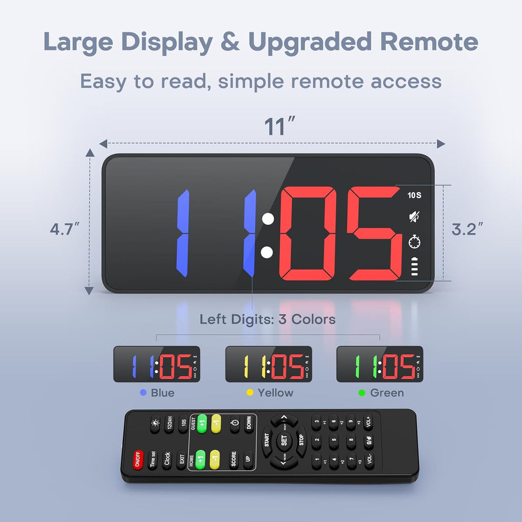 11’’ Large Digital LED Scoreboard Electronic Score Keeper Clock, Countdown/up, with Powerful Battery, 4 Mounting
