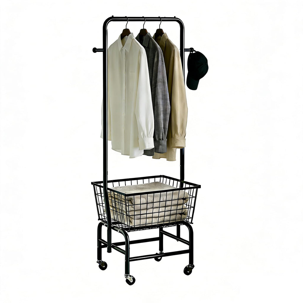 Laundry Basket With Wheels Rolling Laundry Cart with Hanging Rack