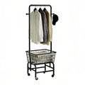 Laundry Basket With Wheels Rolling Laundry Cart with Hanging Rack