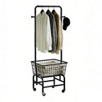 Laundry Basket With Wheels Rolling Laundry Cart with Hanging Rack