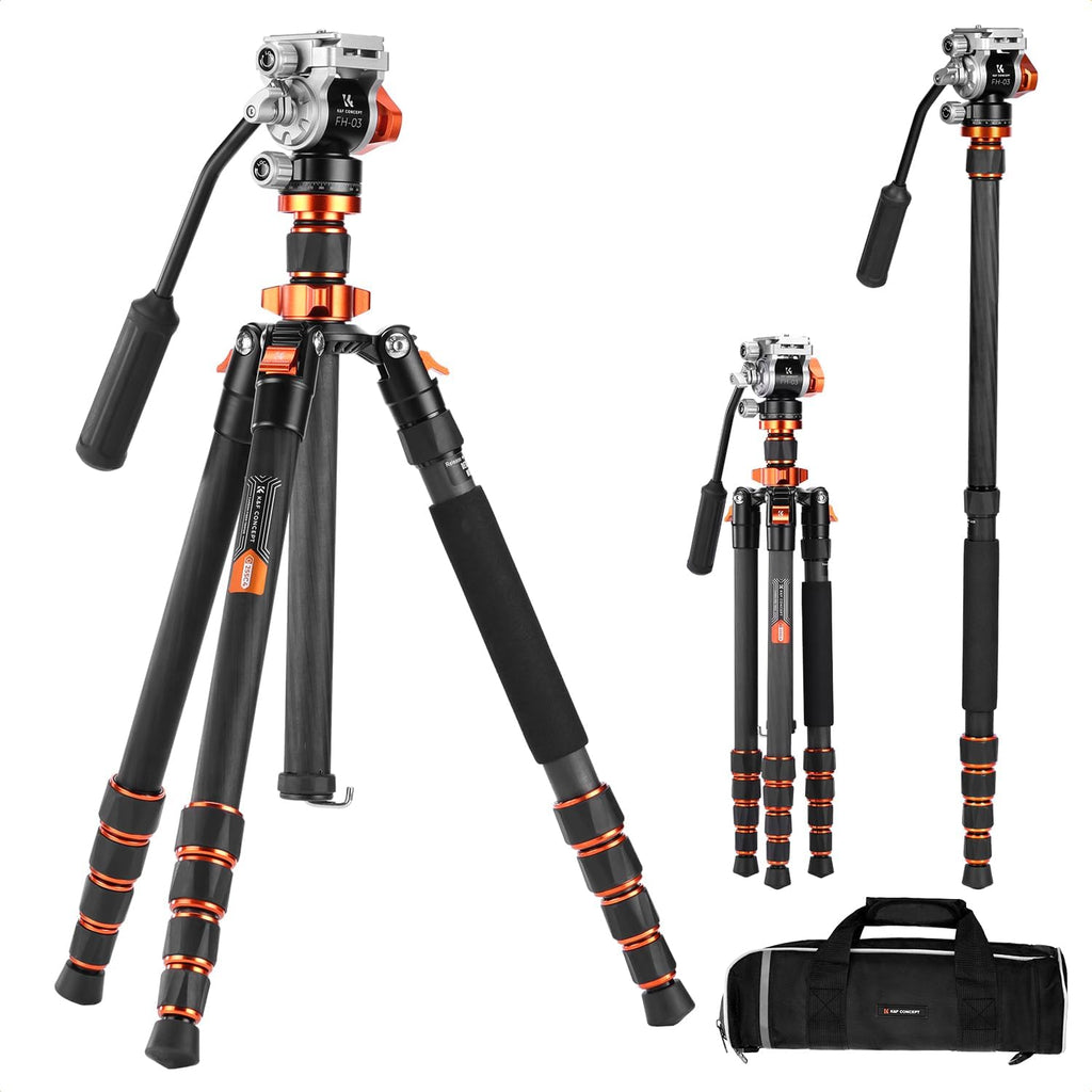 68'' Carbon Fiber Tripod with Fluid Head | Max Load 11lbs, Lightweight DSLR Tripods & Monopods for Canon Sony Nikon