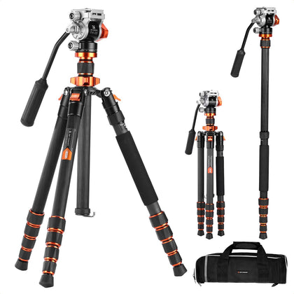 68'' Carbon Fiber Tripod with Fluid Head | Max Load 11lbs, Lightweight DSLR Tripods & Monopods for Canon Sony Nikon