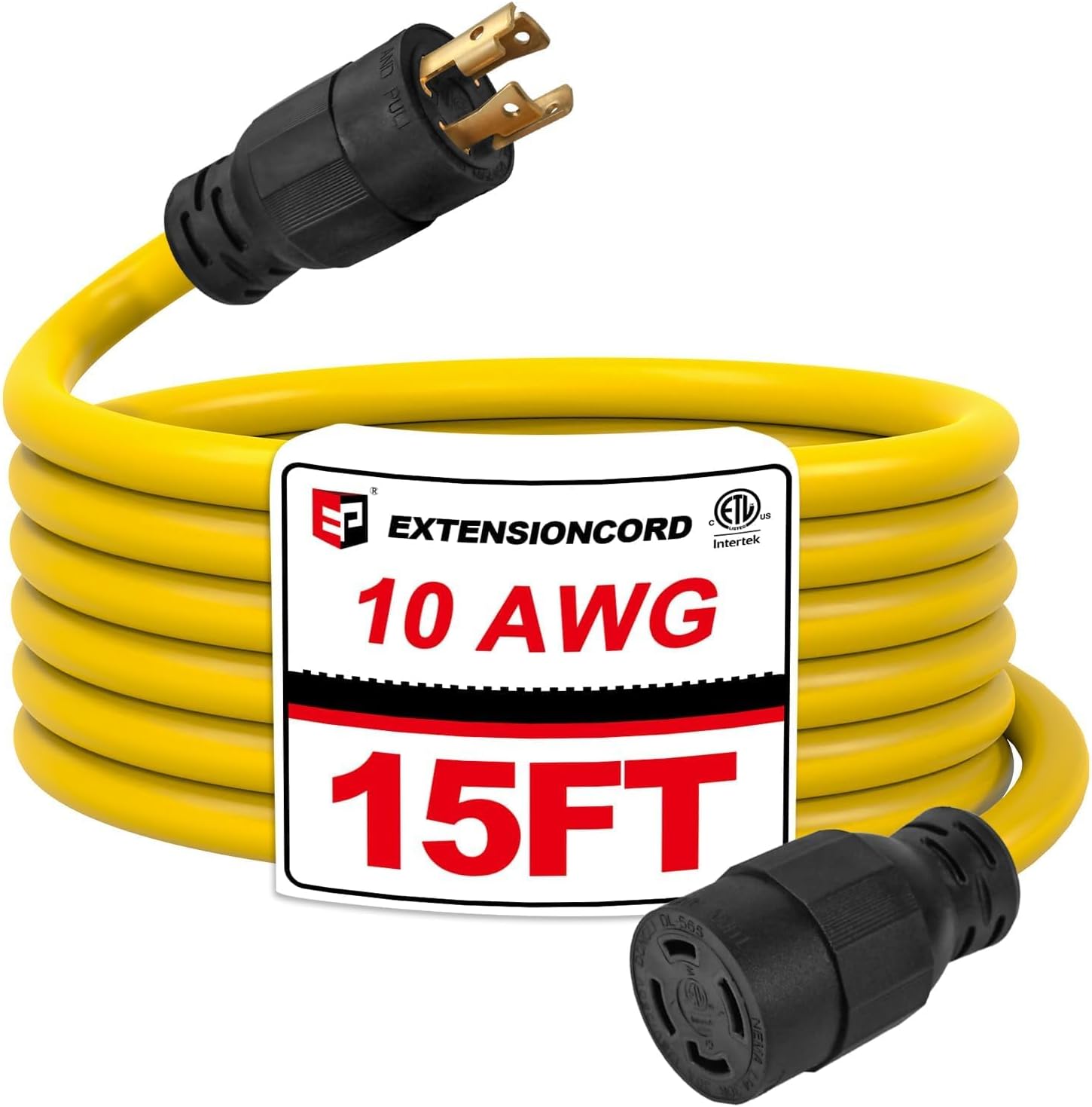 15 Ft 10/4 30-Amp Generator Outdoor Extension Cord, L14-30P/R, Yellow | 10 Gauge SJTW 4-Prong 125/250V 7500W NEMA