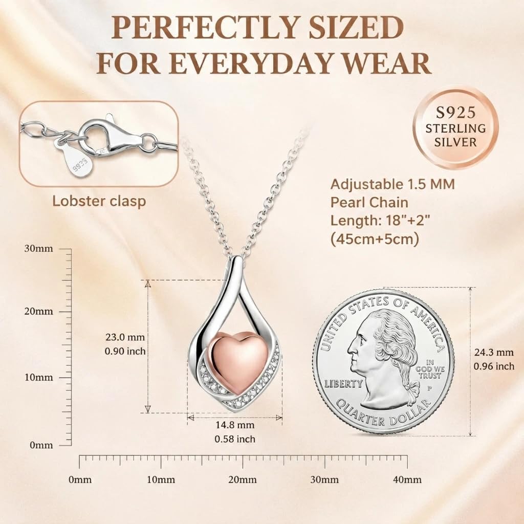 Cremation Jewelry 925 Sterling Silver Teardrop Urn Necklace for Ashes Heart Shape Memorial Keepsake Pendant for Human