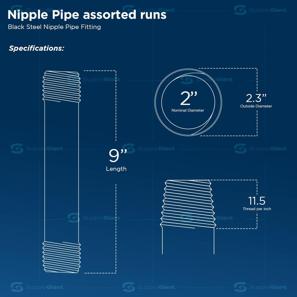 Everflow Supplies NPBL2090-5 Black Nipple Pipe
