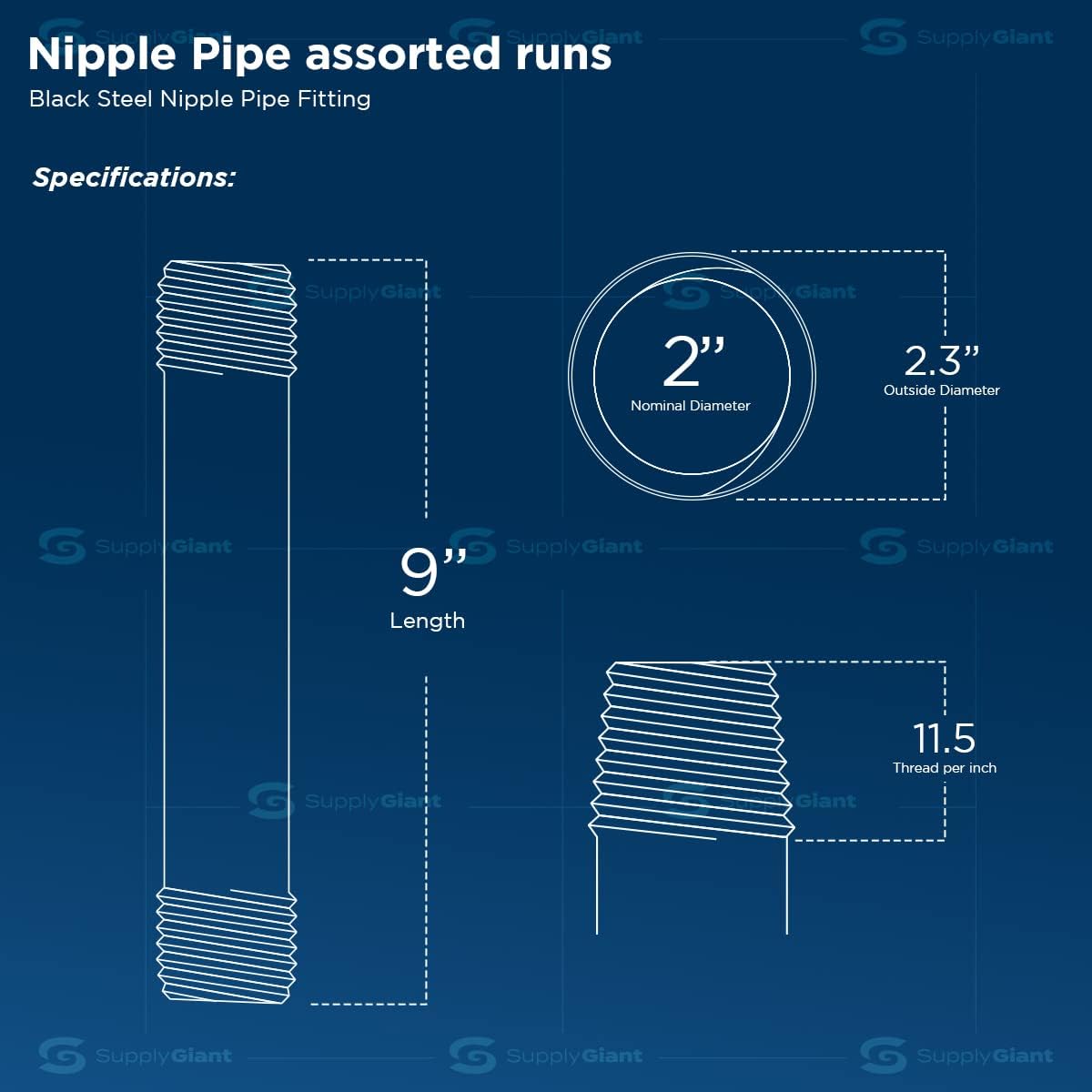 Everflow Supplies NPBL2090-5 Black Nipple Pipe