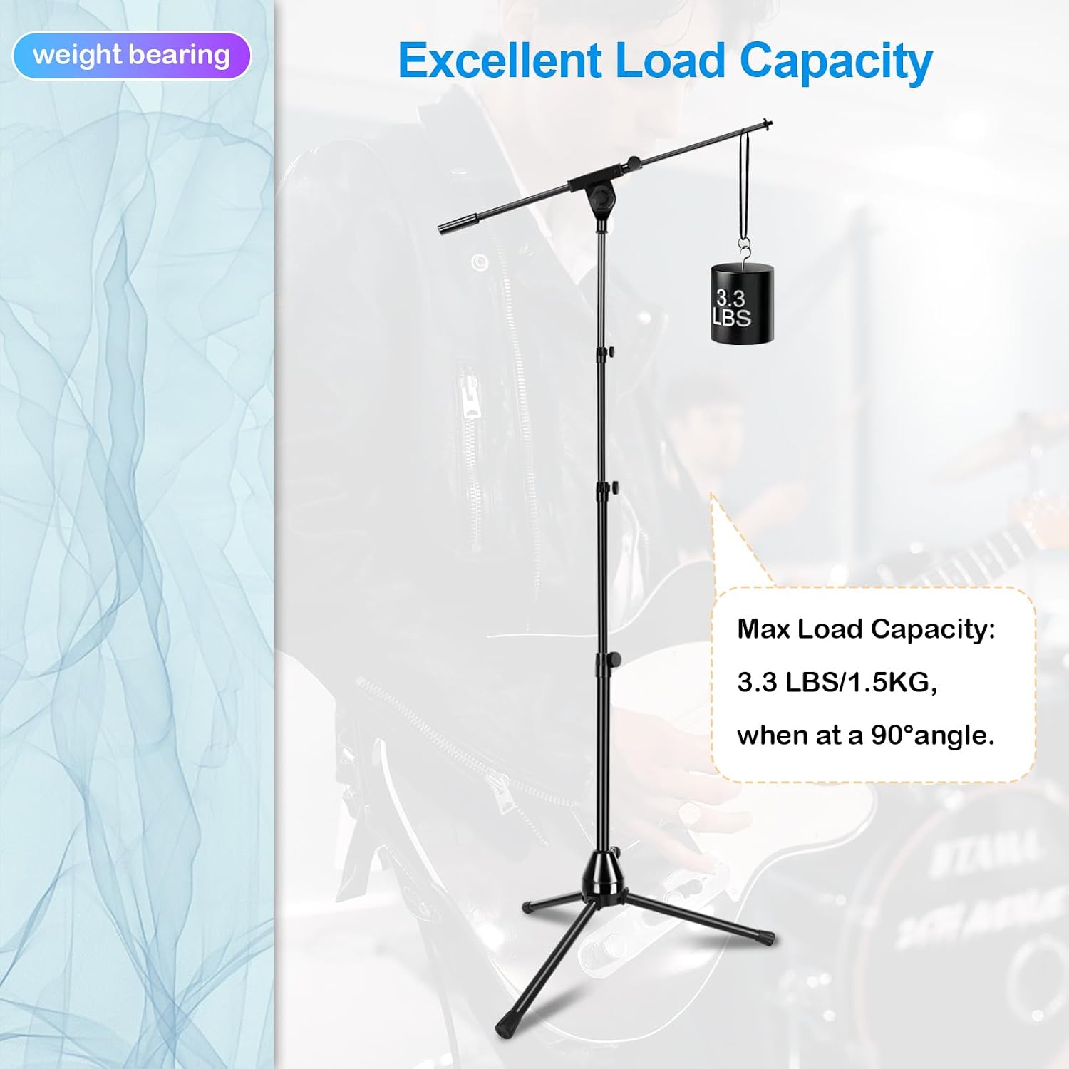 Microphone Stand Floor Foldable Mic Stand Heavy Duty Tripod Boom Arm with 2 Screws Adapter 2 Mic Clips 2 Foam Covers