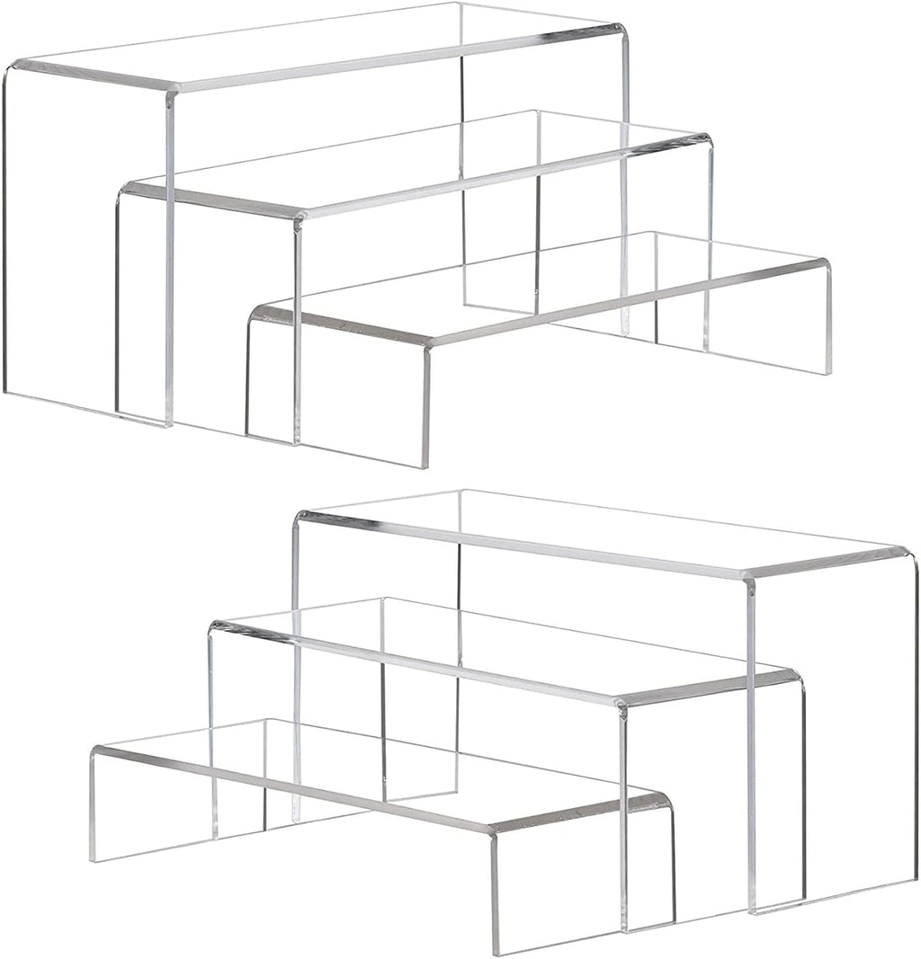 Display Risers, 6 Pcs(7.9”L~8.3”L~8.7”L) Rectangular Clear Acrylic Showcase Collectibles Display Stands Suitable for