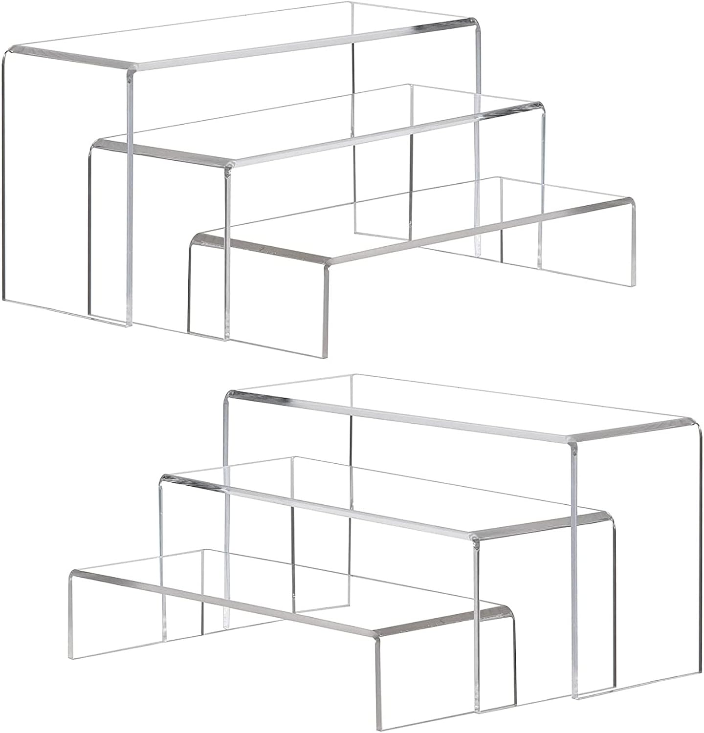 Display Risers, 6 Pcs(7.9”L~8.3”L~8.7”L) Rectangular Clear Acrylic Showcase Collectibles Display Stands Suitable for