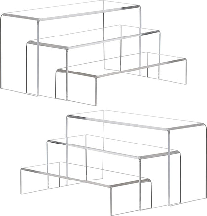 Display Risers, 6 Pcs(7.9”L~8.3”L~8.7”L) Rectangular Clear Acrylic Showcase Collectibles Display Stands Suitable for