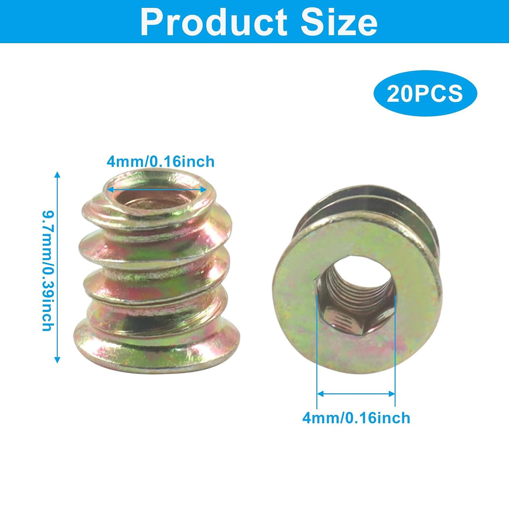 M4 x 10mm Threaded Insert Nuts, 20 Pcs