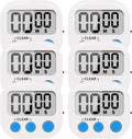 6 Pack Small Digital Kitchen Timer Magnetic Back and ON/Off Switch,Minute Second Count Up Countdown, White