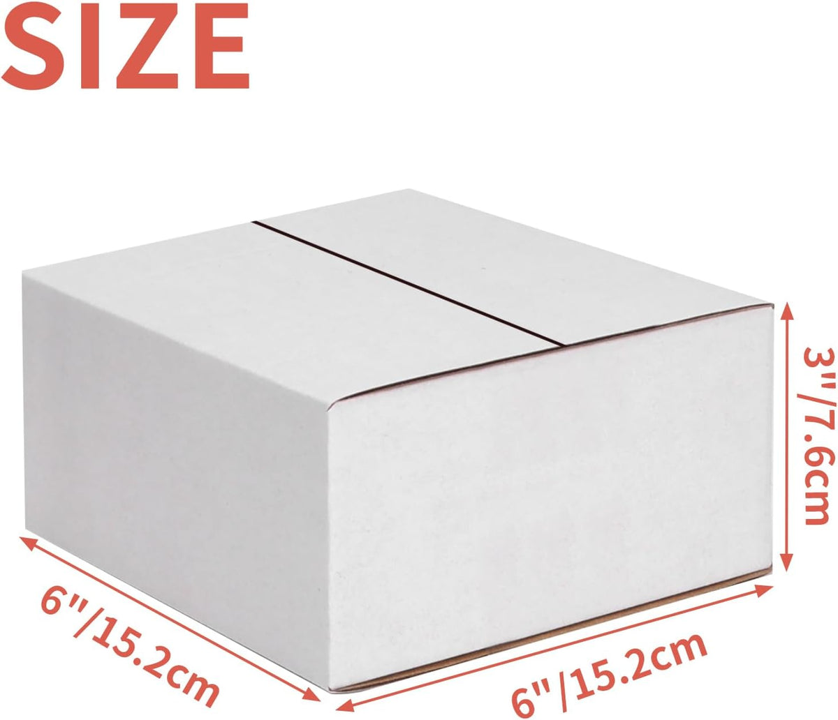 25-Pack Shipping Boxes 6x6x3 Inches, White