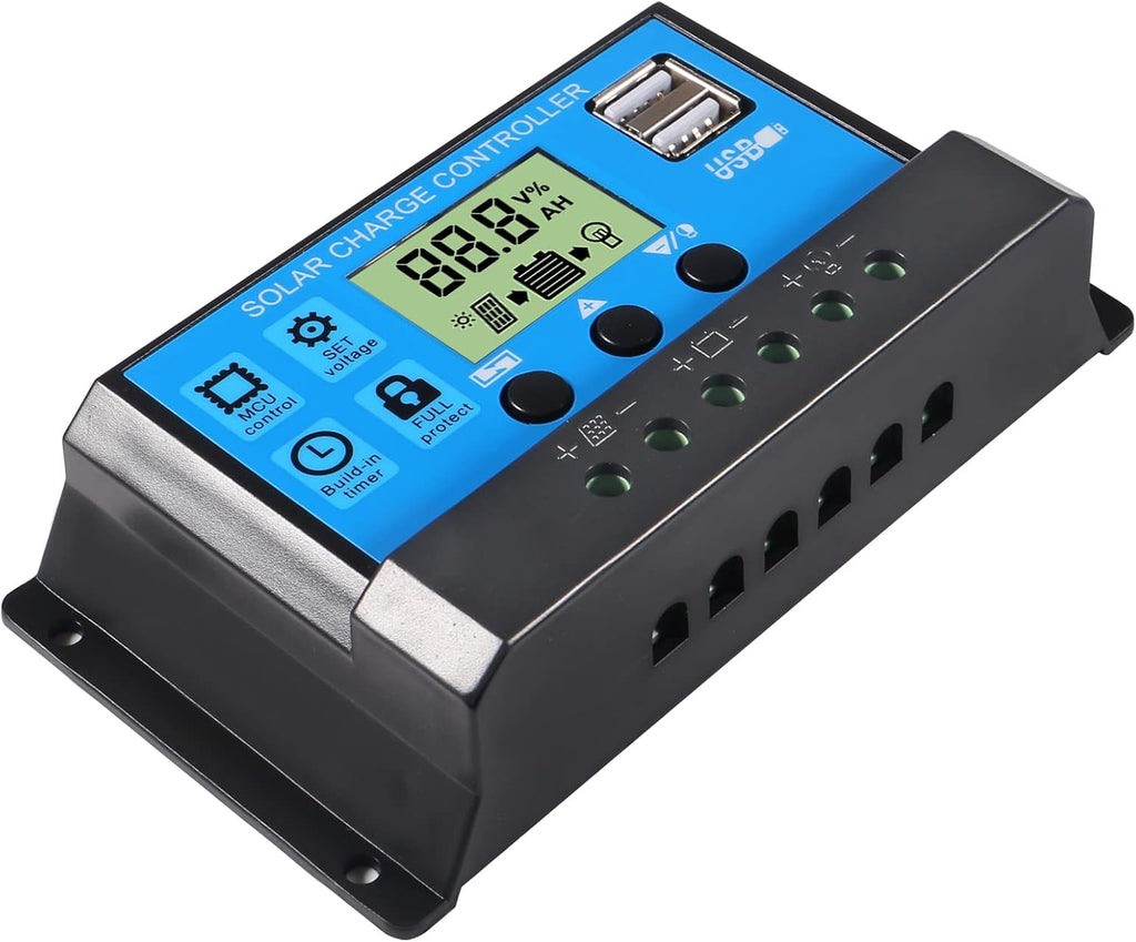2pcs 30A Solar Charge Controller 12V/ 24V Solar Panel Charge Controller Intelligent Regulator with 5V Dual USB Port