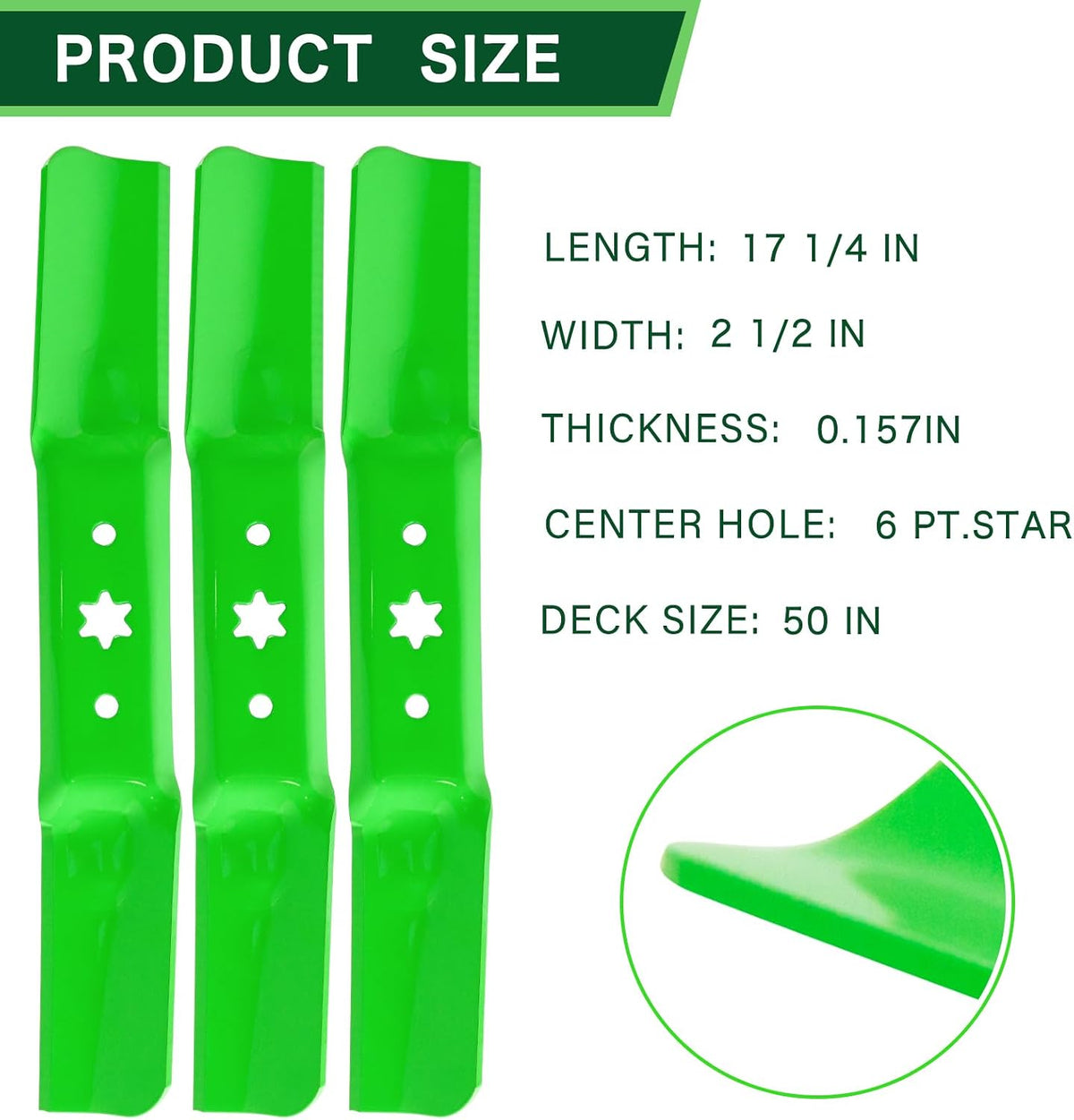 50 Inch Deck High-Lift Mower Blades Fits Cub Cadet ZT1 ZT2 XT1 XT2 LT50 GT50 RZT Troy-Bilt Super Bronco Mustang XP 50 Mower Replaces OEM 742-05052A 942-05052A with 6 Point Star 3 Pack
