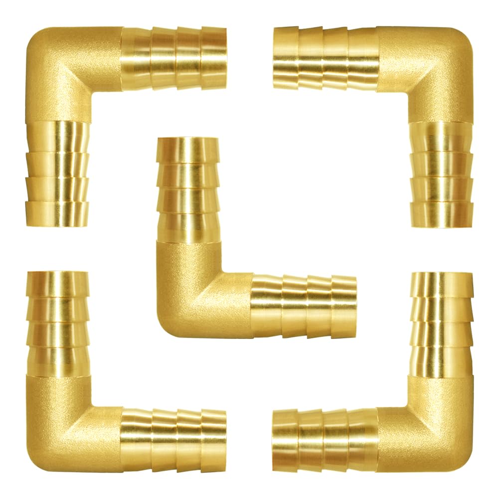 Joywayus 5PCS 1/2" Hose Barb Fitting Brass 90 Degree L Right Angle Elbow