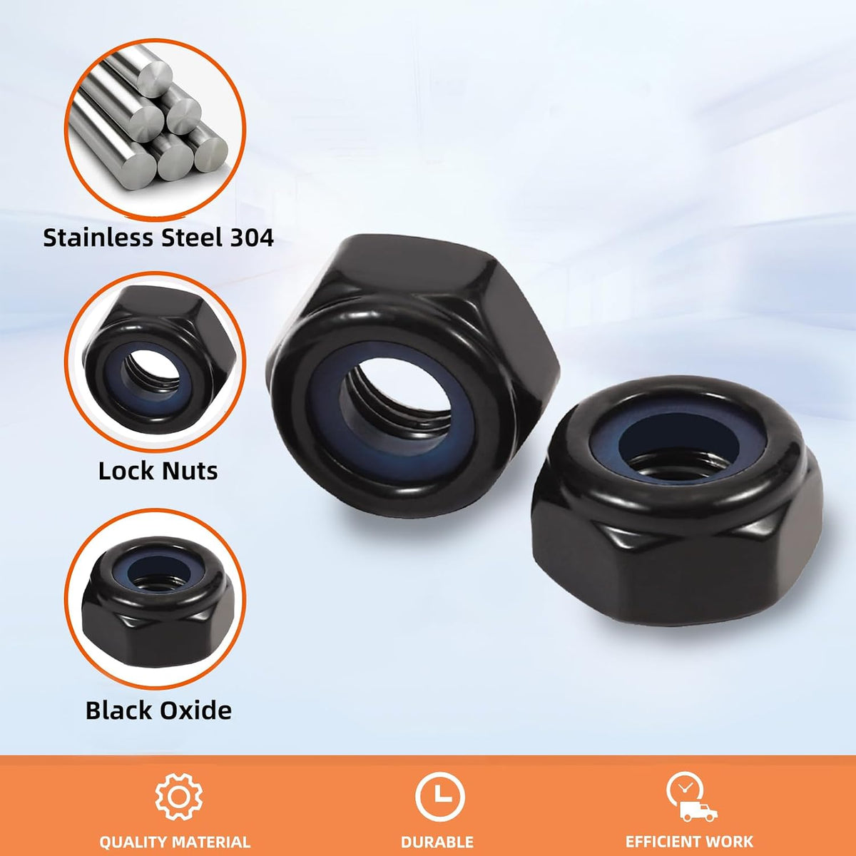 #10-24 Nylon Insert Hex Lock Nuts Locknuts, 304 Stainless Steel 18-8, Black Oxide, 50 PCS