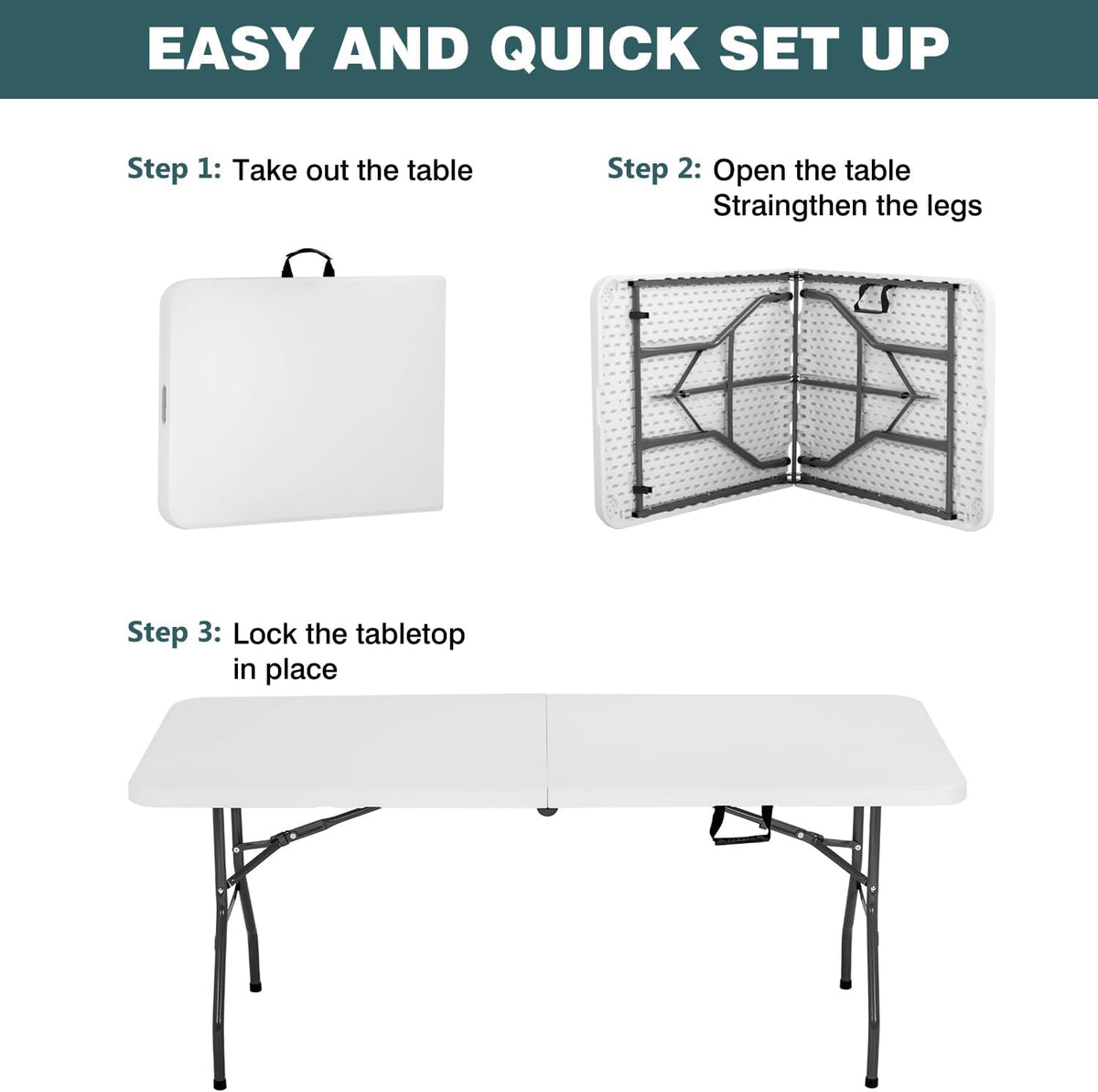 6FT Folding Table | White | Portable Plastic Table