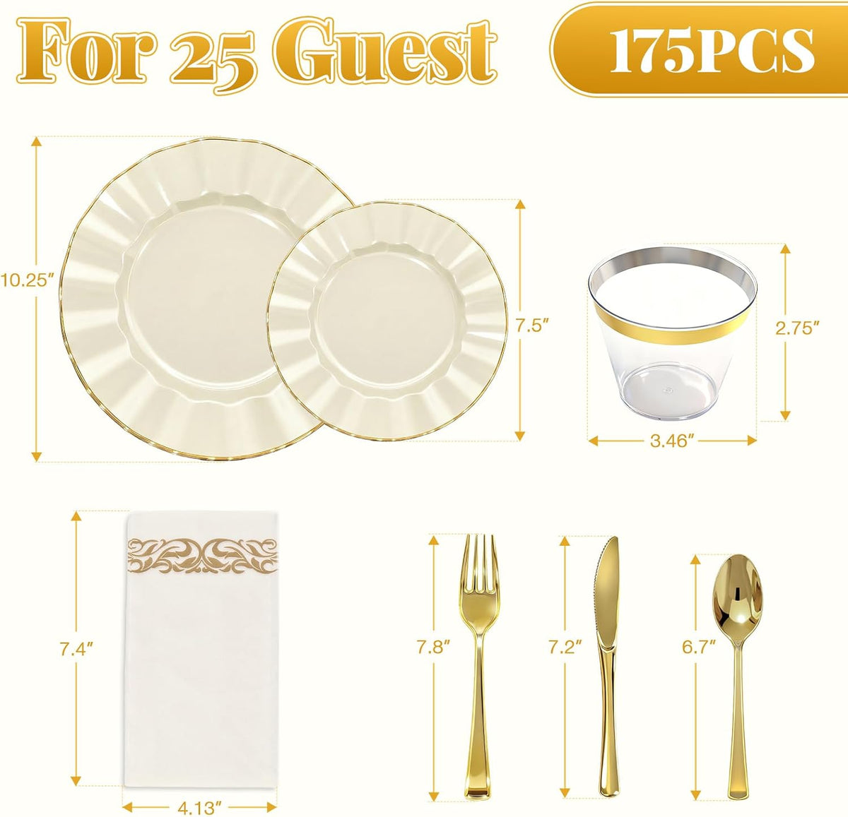 175 Piece Disposable Plastic Plates Dinnerware Set for 25 Guests