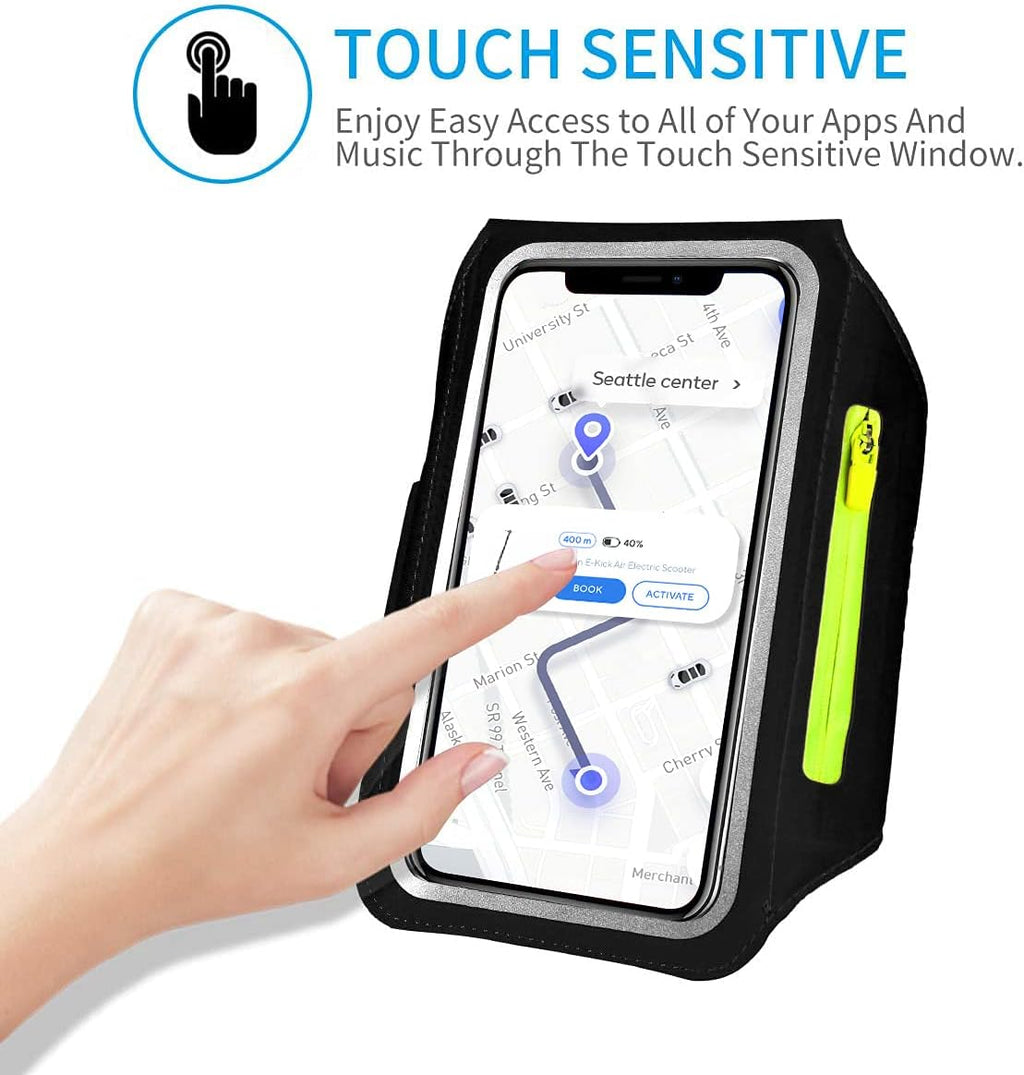 Running Armband with Earphone Pouch Fits Phones up to 6.9" | Cell Phone Armband for iPhone, Water Resistant &