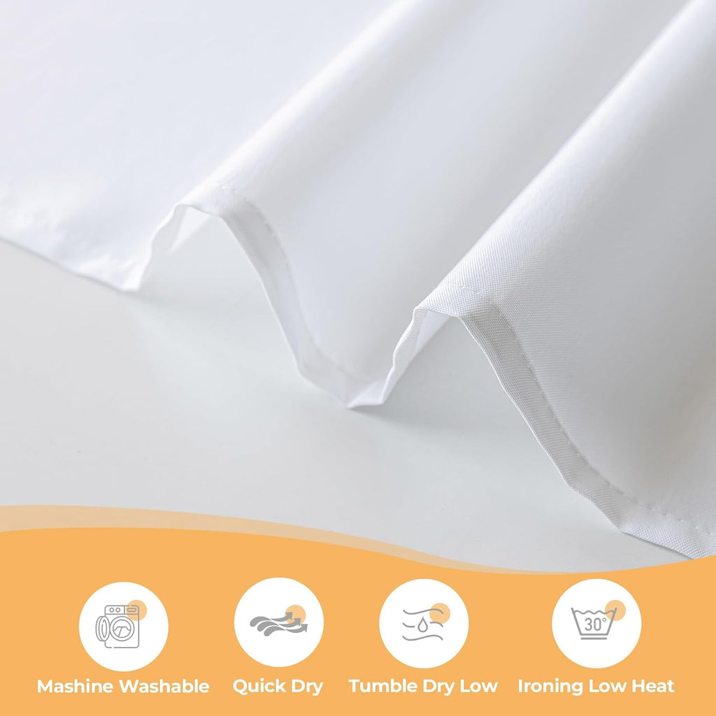 White No Hook Fabric Shower Curtain or Liner with Sheer Window | No Liner Included or Needed, One-Piece Design