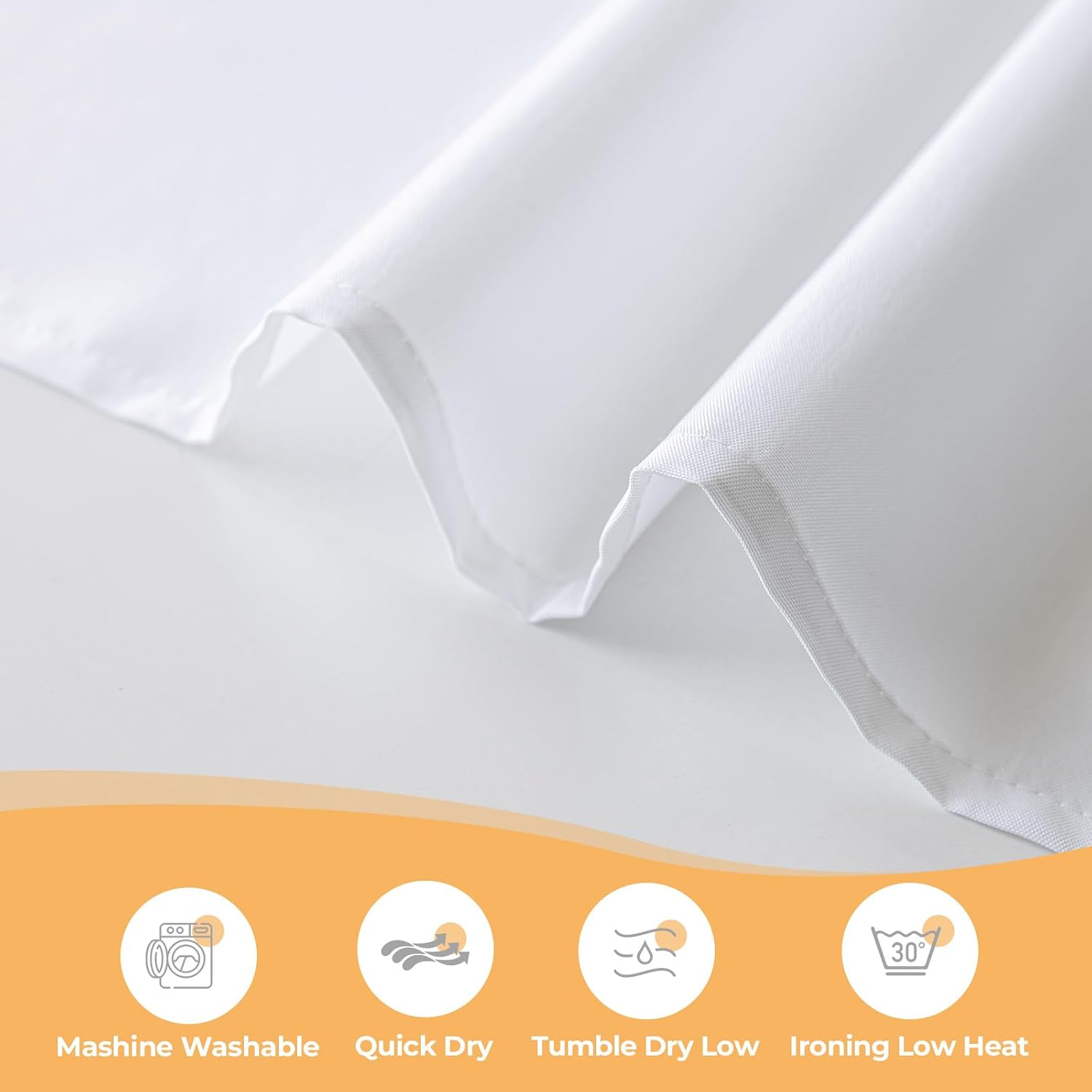 White No Hook Fabric Shower Curtain or Liner with Sheer Window | No Liner Included or Needed, One-Piece Design