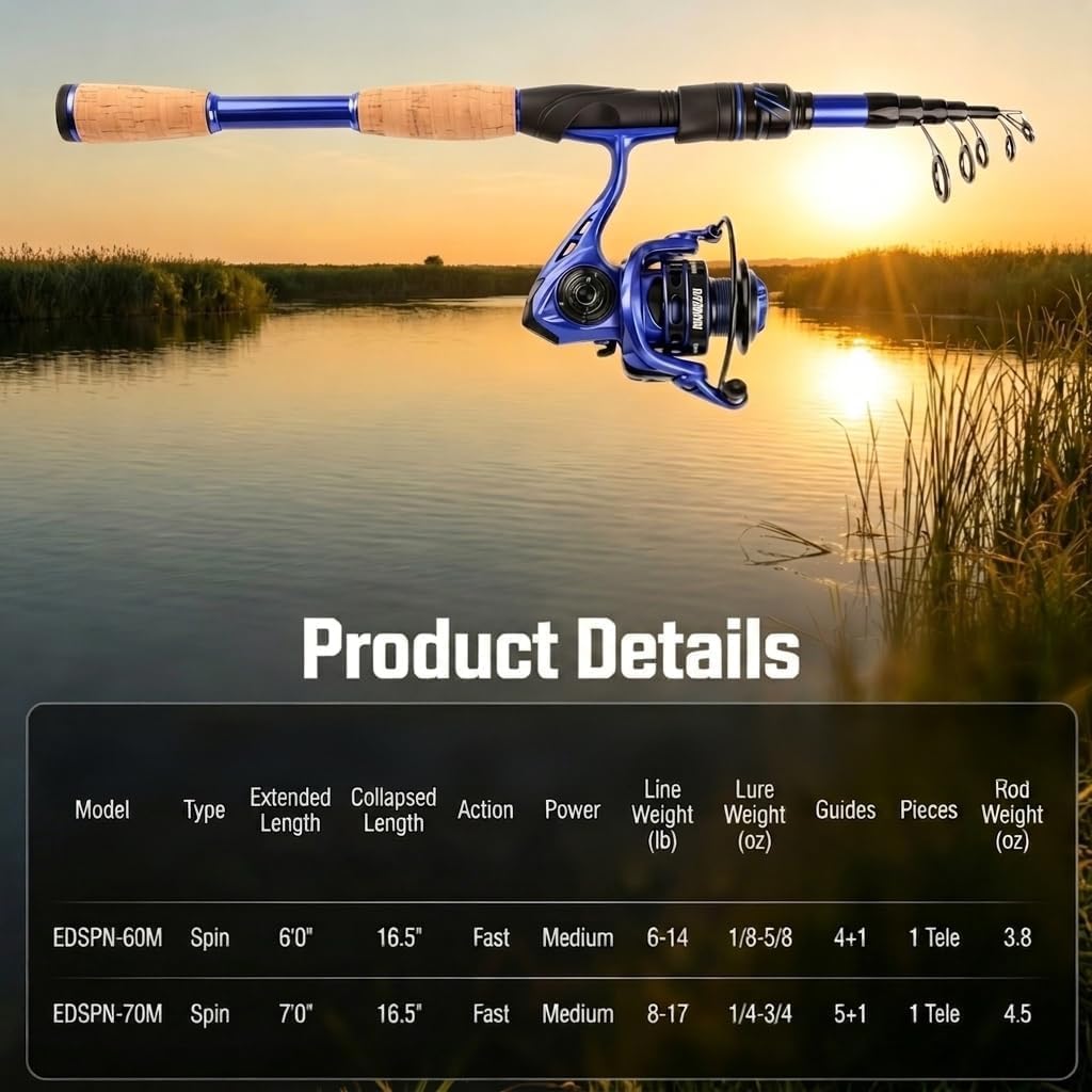 Telescopic Fishing Rod and Reel Combo | 30T Carbon Fiber Spinning Rod with 12+1BB Reel | Portable Lightweight Pole |