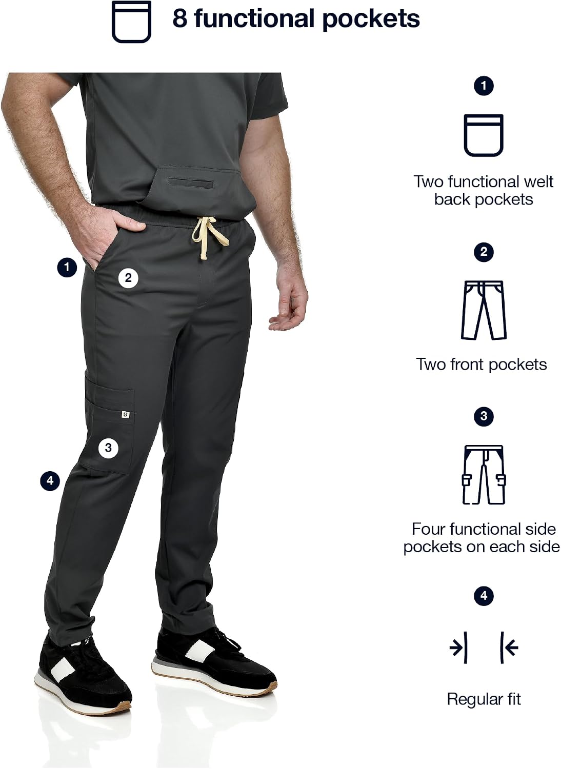 CINQO Men Scrub Set V-Neck Scrub Top & Bottom 4-Way Stretch, Breathable, Modern Fit Medical Work