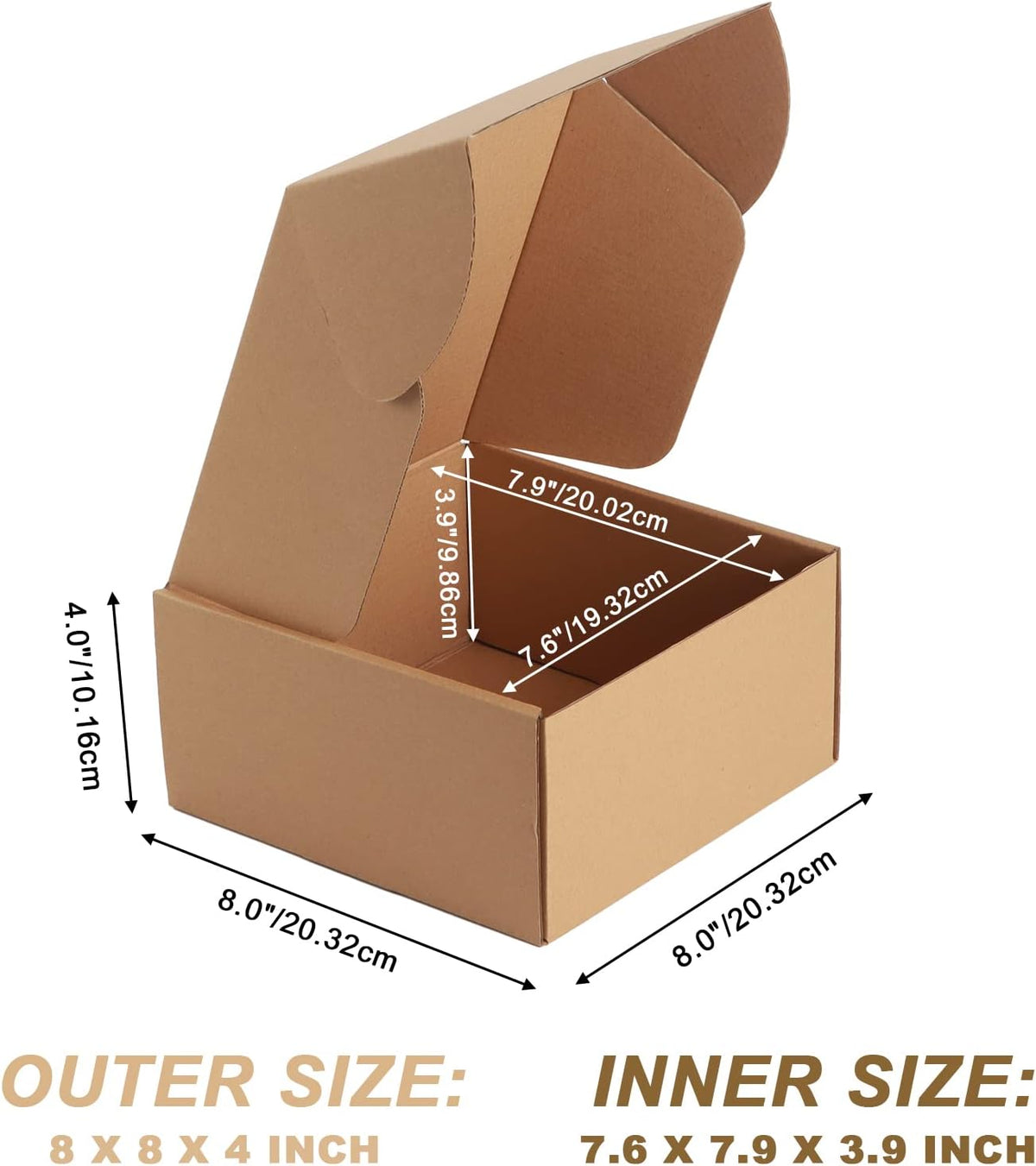 25 Pack 8x8x4 inch Cardboard Shipping Boxes, Brown Gift Boxes