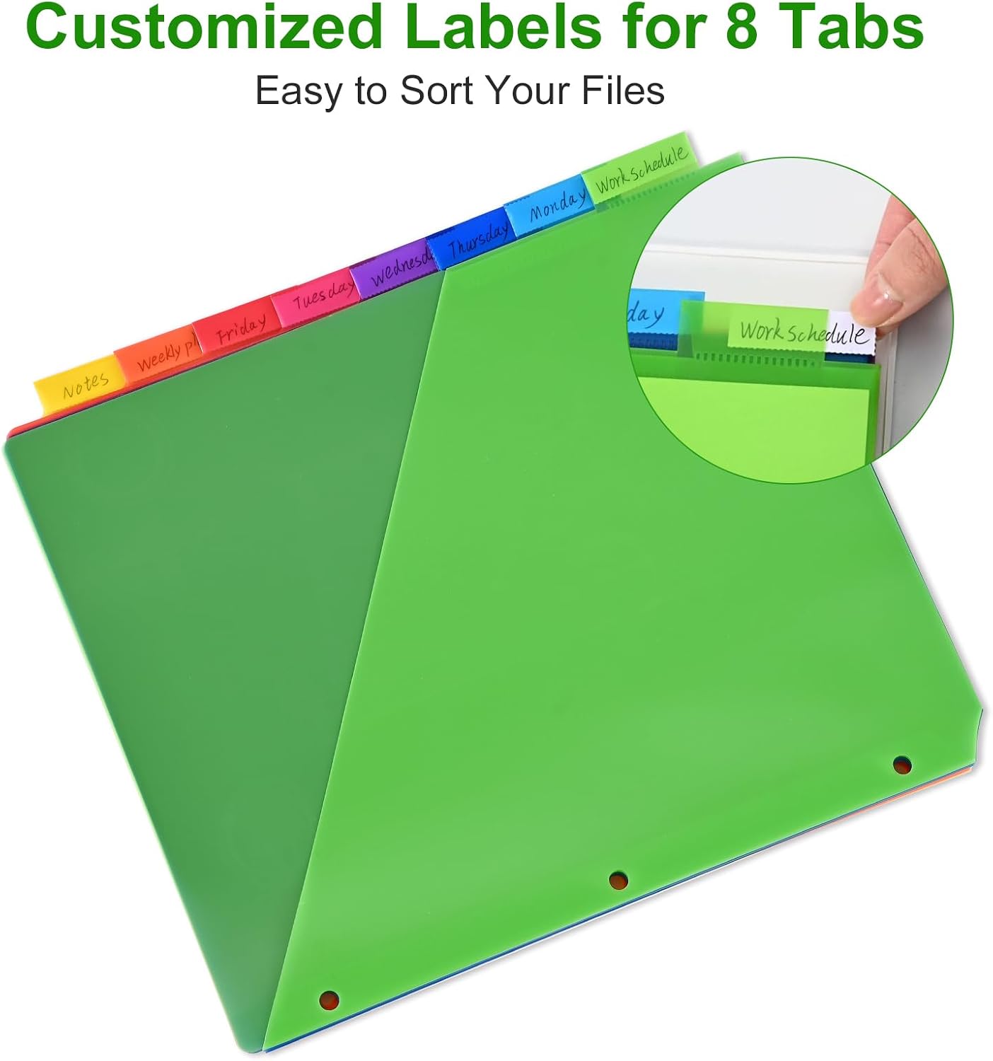 8-Tab Binder Dividers - Index Pockets Divider for 3 Ring Binders, 3-Hole Plastics Sheets Protectors for US Letter